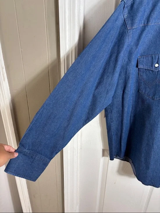 Wrangler Western Denim Shirt Blue Pearl Snap XXL Cowboy Rodeo - Picture 7 of 10